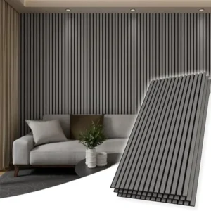 Wooden 3D Fluted Sound Absorbing Wall Paneling 47.2"x23.6" Set of 2 Panels Grey Finish