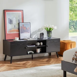 JHK Wooden Fireplace Tv Stand For Up To 60 Inch TV Entertainment Center For Living Room