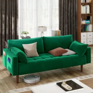 Comfy Velvet Fabric Sofa Couch Loveseat with 2 Pillows 2 Seater for Living Room