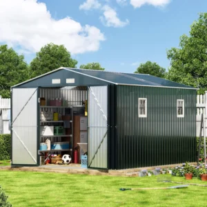 10X12X7.5 FT Steel Storage Shed with Lockable Doors 2 Windows (Wood Panels & Frame Floor Not Included)