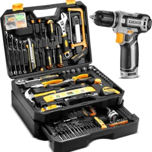 DEKOPRO Home Mechanic Toolbox with 12V Power Cordless Drill Hand Repair Tools Sets