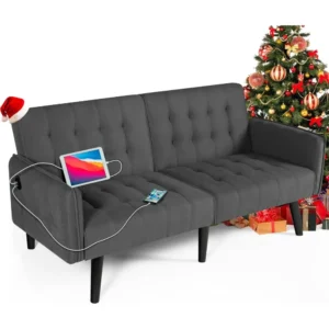 65“ Convertible Futon Sofa Bed w/ 2 USB ports
