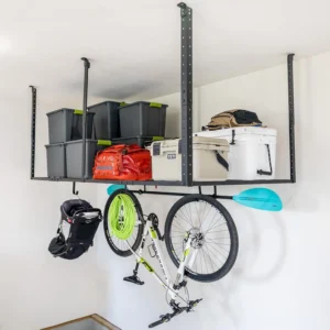 Store your board 4X8 Garage Storage Rack With Hooks, Ceiling Shelf Overhead Organization