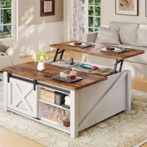 Living Room Square Coffee Table with Large Hidden Storage Compartment and Adjustable Shelves